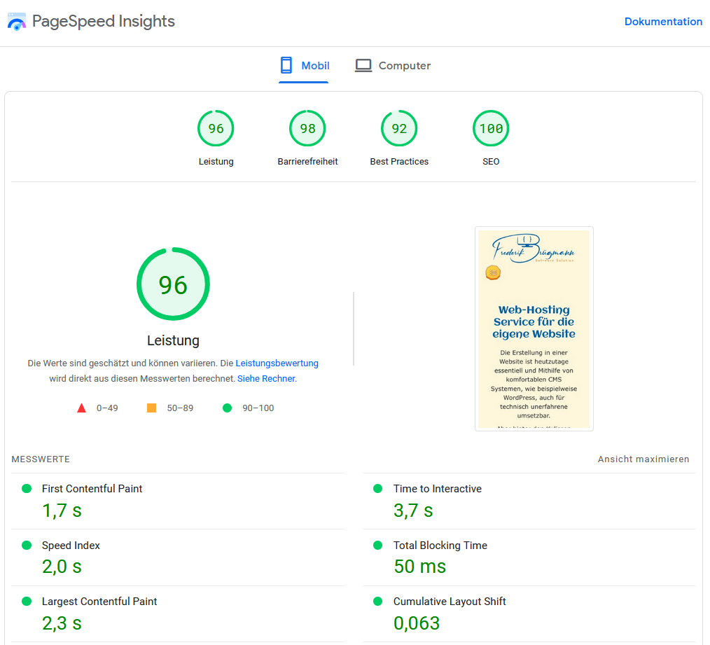 Website optimieren – Google PageSpeed Insights Score meiner Website
