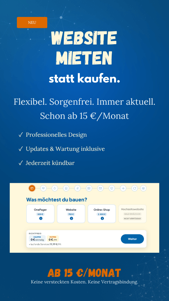 Website mieten für Kleinunternehmen – individuelle Website ohne hohe Einmalkosten